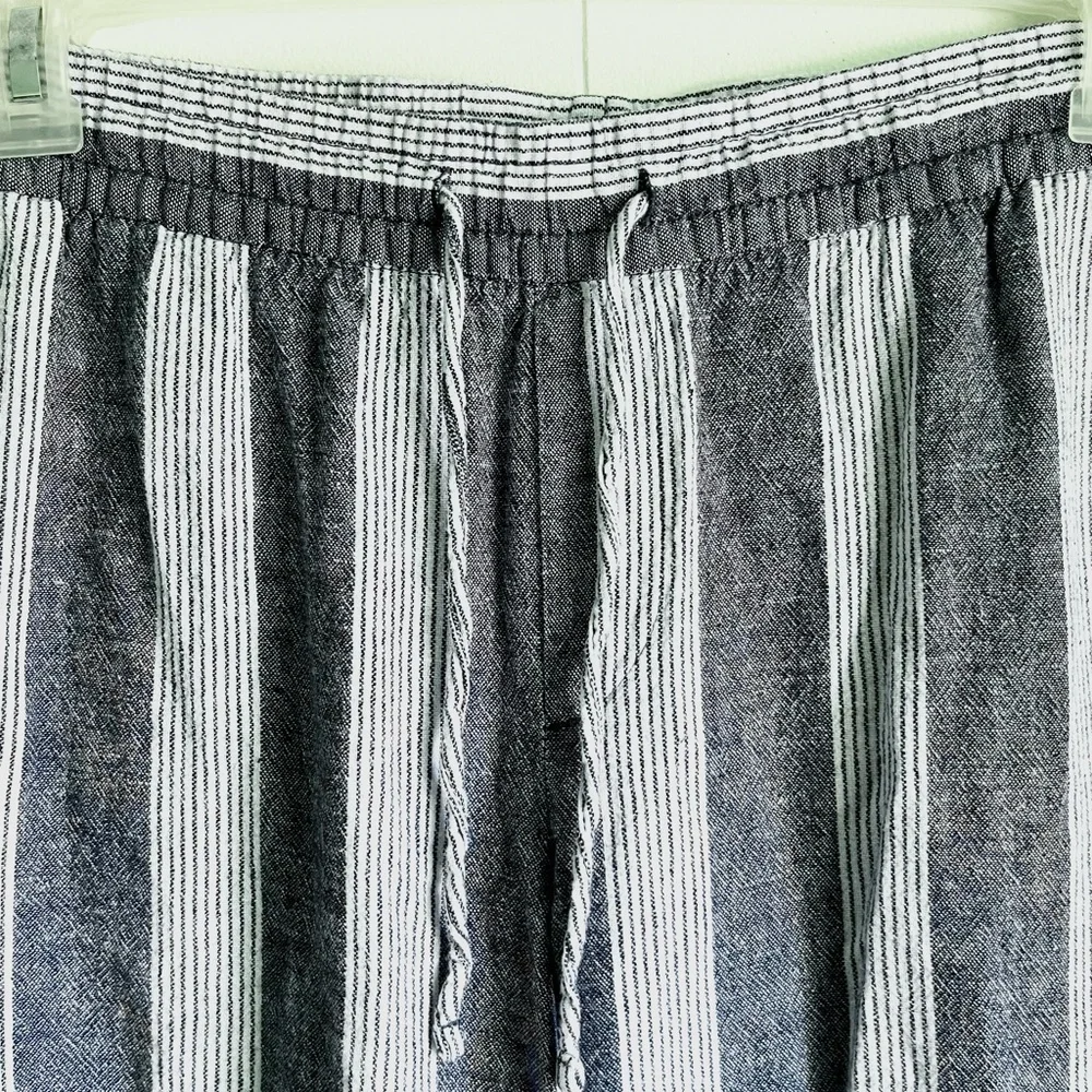 Old Navy Linen Blend Navy Striped Drawstring Pants Sz Lg Lagen Look Coas…